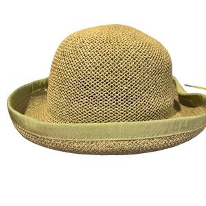 Filippo Catarzi roll up sun straw garden party hat with green ribbon accent